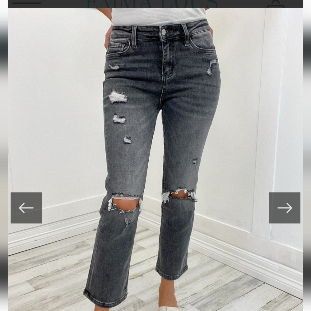 Vervet by Flying Monkey Victoria distressed high rise crop straight jeans